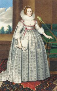 George Perfect Harding - Portrait of Elizabeth Countess of Suffolk, full-length, standing beside a parrot