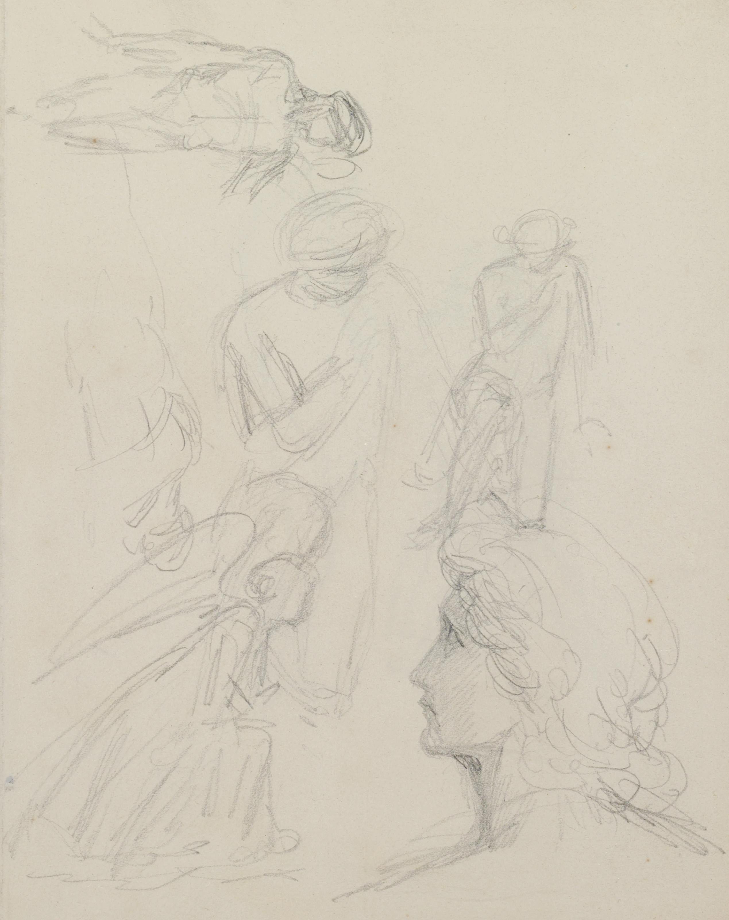 George Richmond, R.A. - A Sheet Of Studies Including A Head Study Of Samuel Palmer, An Angel And Other Figures
