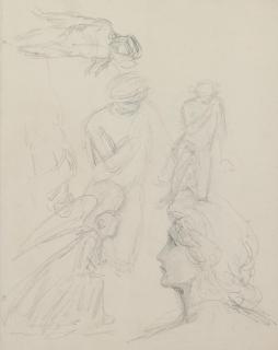 George Richmond, R.A. - A Sheet Of Studies Including A Head Study Of Samuel Palmer, An Angel And Other Figures