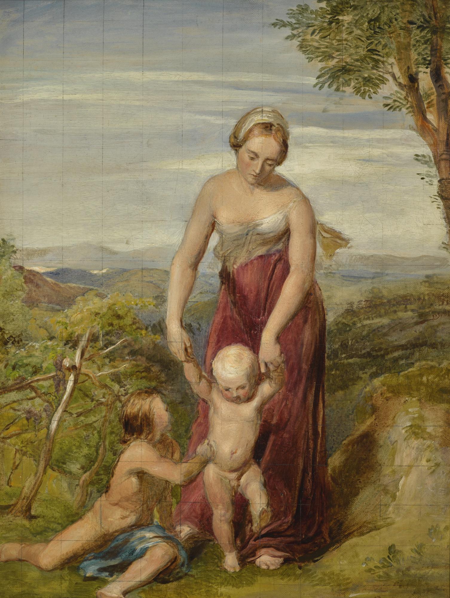 George Richmond, R.A. - A Woman With Two Children In A Hilly Landscape