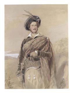 George Richmond, R.A. - Portrait of a gentleman, three-quarter-length, in highland dress
