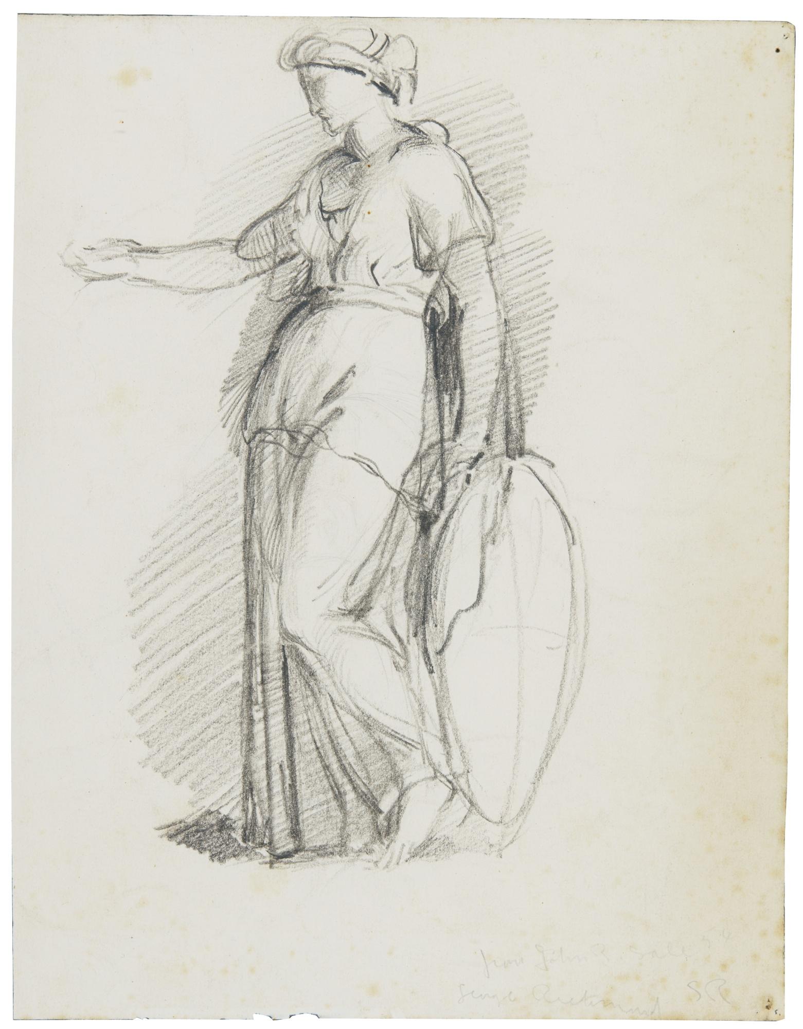 George Richmond, R.A. - Recto: Study Of Woman Holding A Shield Verso: Studies Of A Nude