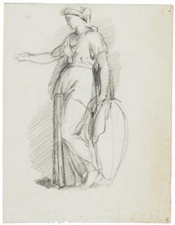 George Richmond, R.A. - Recto: Study Of Woman Holding A Shield Verso: Studies Of A Nude