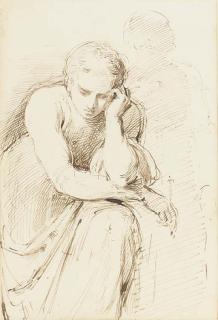 George Richmond, R.A. - Study of A Figure In Contemplation