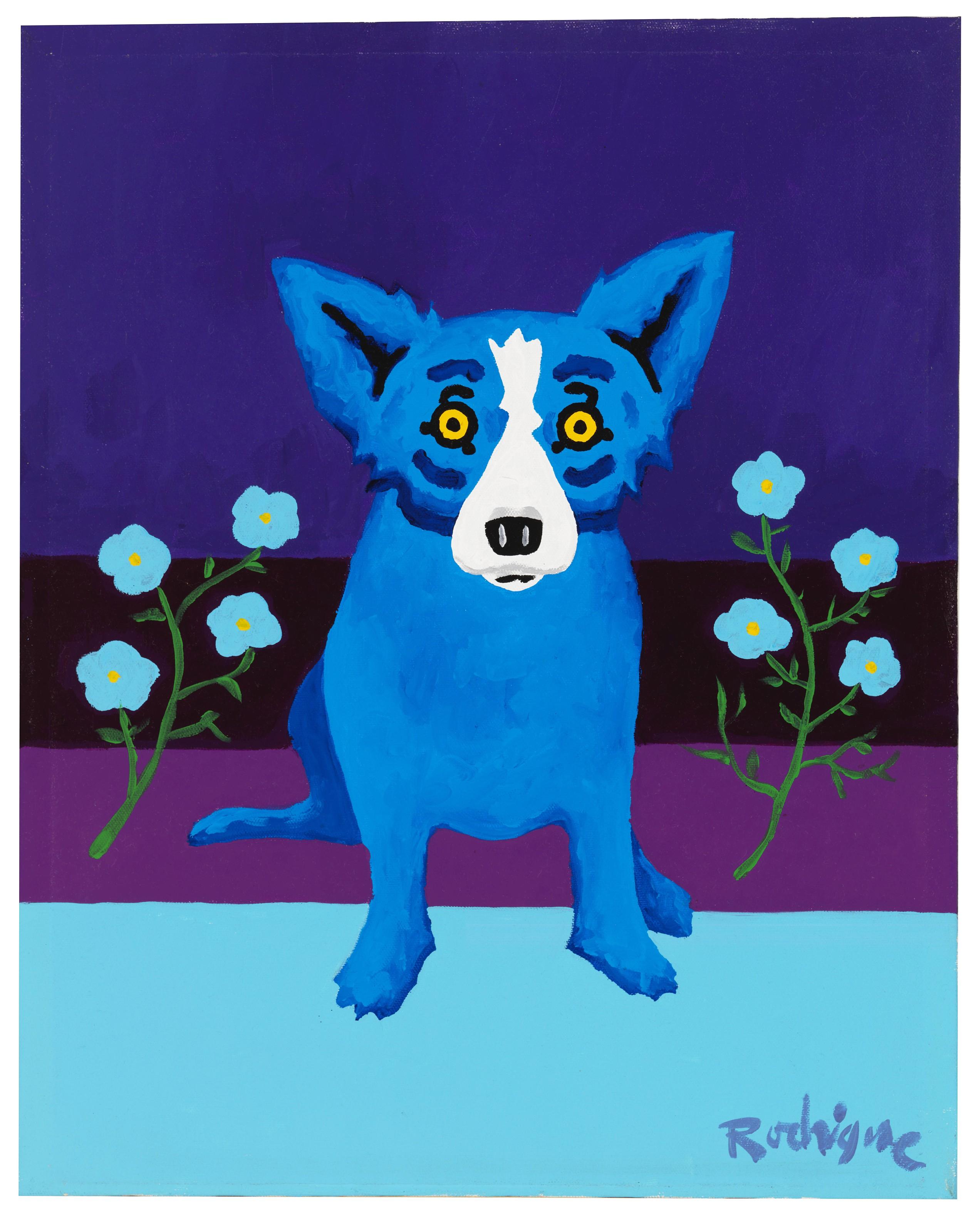 George Rodrigue - Blue Flowers for a Blue Dog