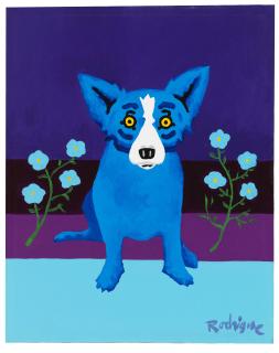 George Rodrigue - Blue Flowers for a Blue Dog