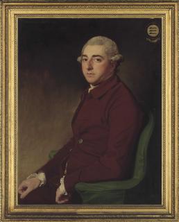 George Romney, R.A. - Portrait of Peregrine Bertie (1709-1779), half-length, in a brown coat, seated in an armchair