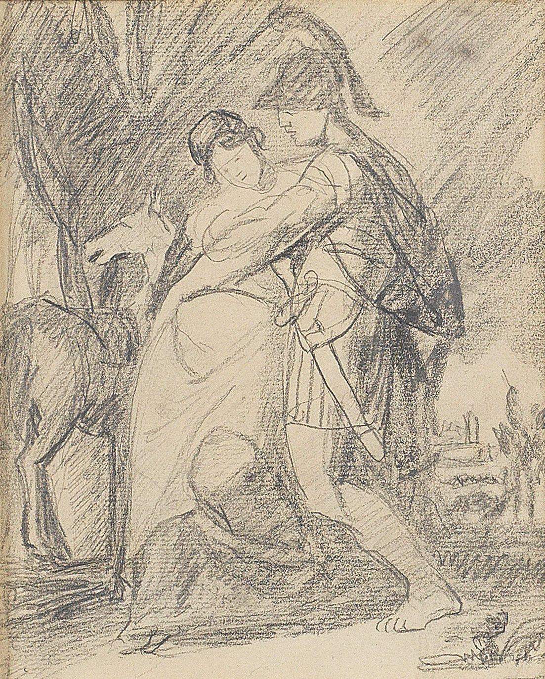 George Romney - A compositional sketch, possibly for The departure of Hector,