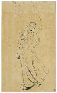 George Romney - A female figure standing, probably a study for the \'Initiation of a Nymph\' (recto); and Two studies of a seated female figure (verso)