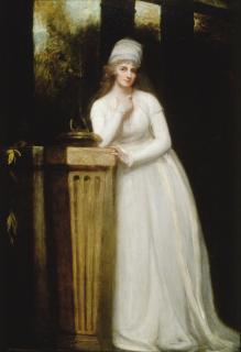 George Romney - Portrait Of Anne, Marchioness Of Townshend, Full Length, In A White Dress With A White Muslin Cap