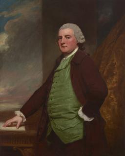 George Romney - Portrait of James Cross of Clifton, Bristol (?1739-1791), three-quarter-length, at a table with a landscape beyond