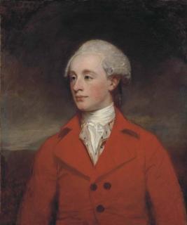 George Romney - Portrait of Mr Morley, half-length, in a red coat