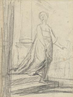 George Romney - Study for a full-length portrait of a lady; with studies of figures (verso)