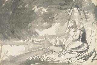 George Romney - Study for \'A girl with her dead fawn\'