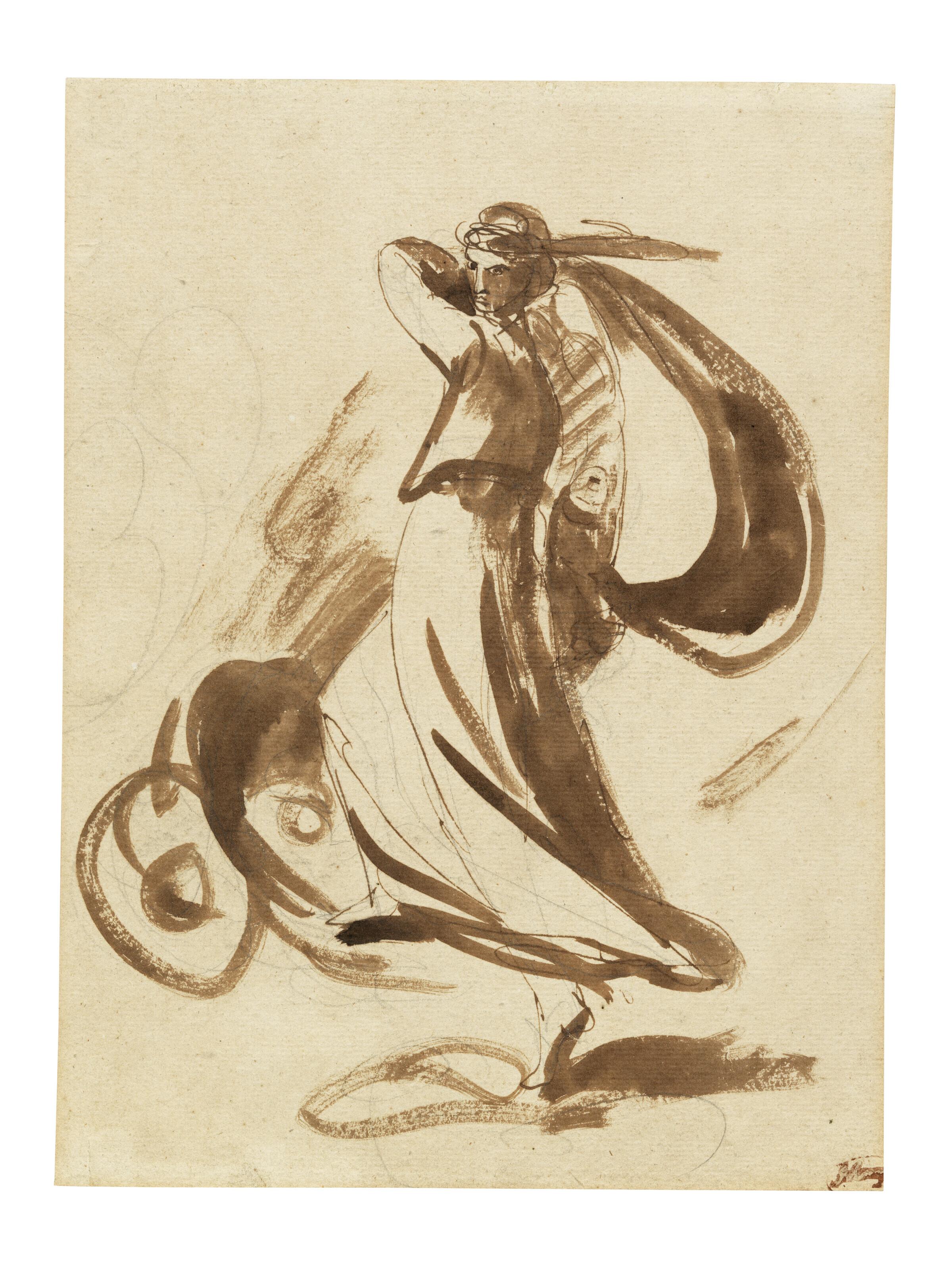 George Romney - Study for \'Medea slaughtering her children\' and A study for \'Mrs Yates as the Tragic Muse\' (recto); and Study for \'The Execution of Mary Queen of Scots\' (verso)