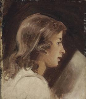 George Romney - Study of a boy reading, in profile, bust-length