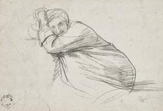 George Romney - Study of a crouching male figure, probably the artist (recto); and Study of a reclining female figure, half-draped (verso)