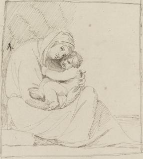 George Romney - Study of a mother and child (recto); and A pencil study of the same composition, squared (verso)