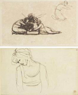 George Romney - The infant Shakespeare; and A young girl, two pages from a sketchbook