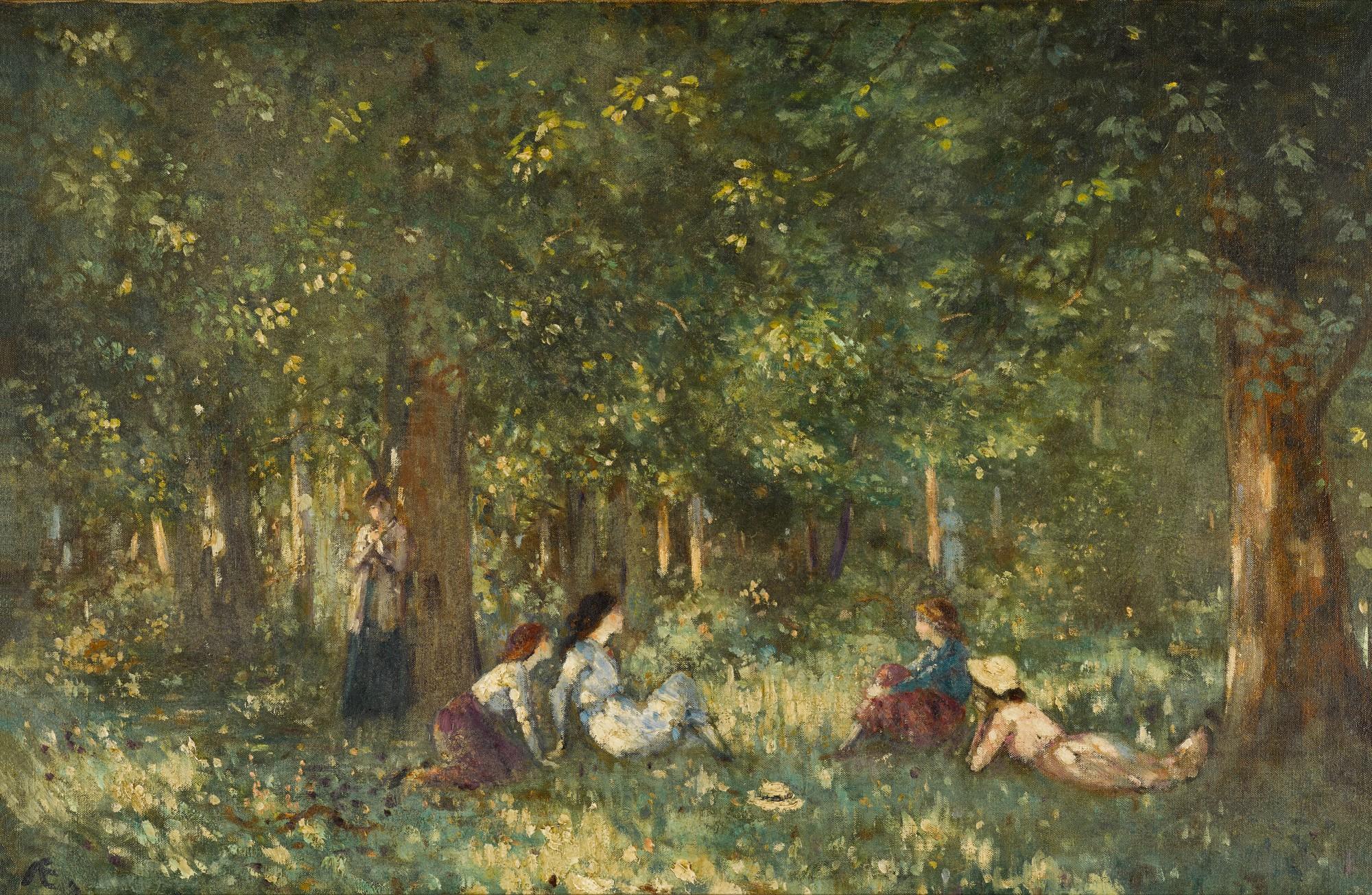 George Russell - Seated Figures in a Woodland