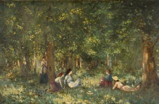 George Russell - Seated Figures in a Woodland