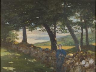 George Russell - Standing Figure by a Stone Wall