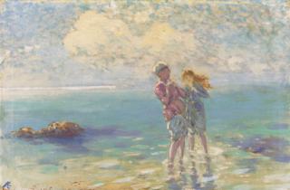 George Russell - Two girls paddling in the sea