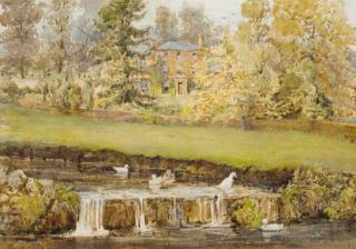 George Samuel Elgood - Ducks on a river before a country house