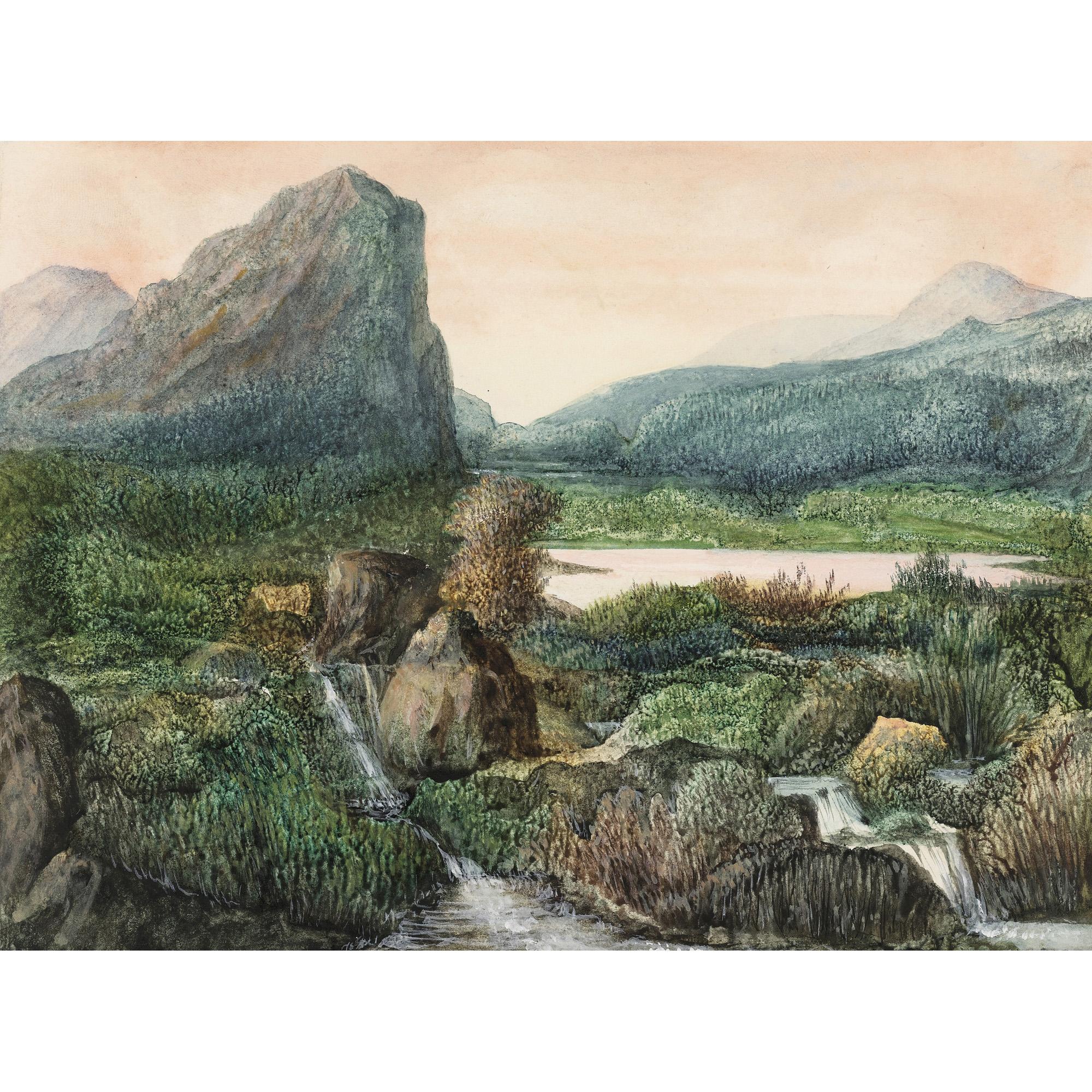 George Sand - Paysage De Montagne, Lac Et  Chutes D\'Eau