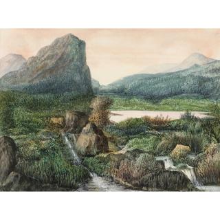 George Sand - Paysage De Montagne, Lac Et  Chutes D\'Eau