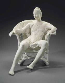 George Segal - Woman on White Wicker Chair