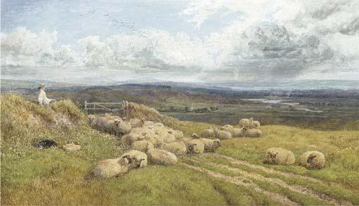 George Shalders - A shepherd and his flock in a meadow (illustrated); and Returning home