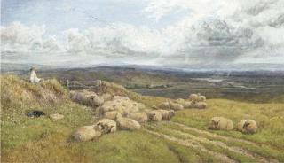 George Shalders - A shepherd and his flock in a meadow (illustrated); and Returning home