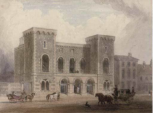 George Shepherd, N.W.S. - A Coach And Horses Before A Town House