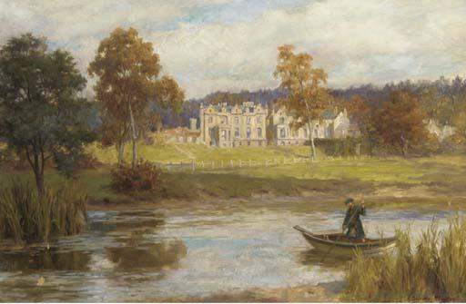 George Sheridan Knowles, R.I., R.B.A. - A Scotsman in a rowing boat before a country house