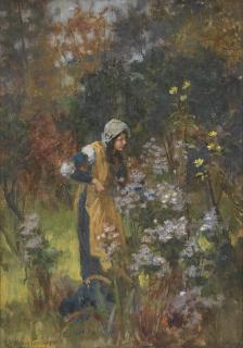George Sheridan Knowles RI, RBA, ROI, RCA - Picking Flowers In A Summer Garden