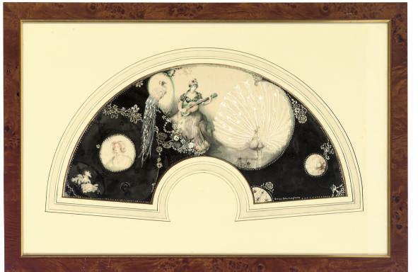 George Sheringham - Design for a fan: A serenade with peacocks in attendance