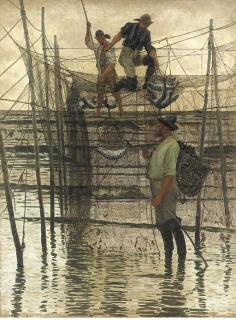George Sherwood Hunter, R.B.A. - Emptying a salmon net