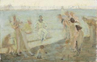 George Sherwood Hunter - Newlyn Lighthouse and St Michael\'s Mount beyond, study for Everybody loves a Sailor