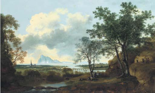 George Smith Of Chichester - A Capriccio View Of Chichester, With Figures And Cattle In The Foreground