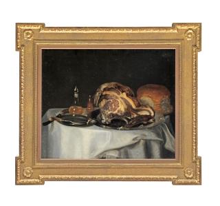 George Smith Of Chichester - A Joint Of Meat With Bread On A Draped Table; And Bread, Cheese, Wine And A Dish Of Butter On A Draped Table (2)