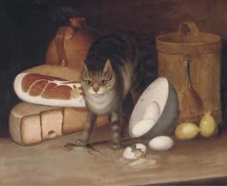 George Smith of Chichester - Ham, cheese, eggs, lemons and a cat with a captured mouse