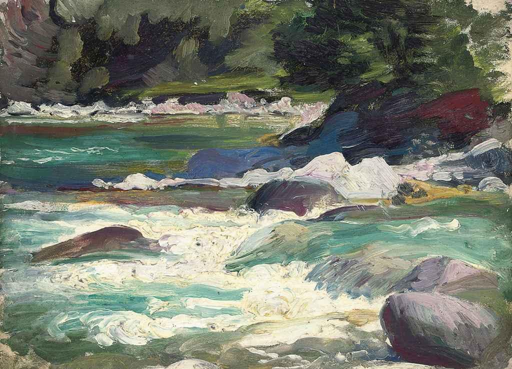 George Spencer Watson, R.A., R.W.S., R.O.I. - A river in spate