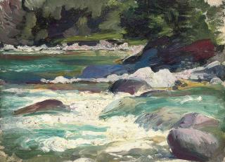 George Spencer Watson, R.A., R.W.S., R.O.I. - A river in spate