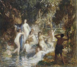 George Spencer Watson, R.A., R.W.S., R.O.I. - Allegorical figures in a stream