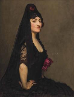 George Spencer Watson, R.A., R.W.S., R.O.I. - Portrait of Marcelle Azra Hincks, Countess Morphy, wearing a Spanish mantilla