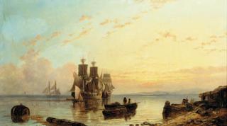 George Stainton - Vessels Moored Off The Coast At Sunset
