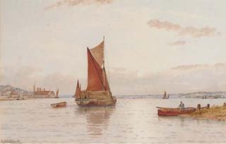 George Stanfield Walters, R.B.A. - A loaded timber barge on the Medway