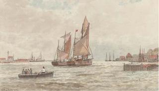 George Stanfield Walters, R.B.A. - Shipping in an estuary (illustrated); and Off Port Victoria, Sheerness