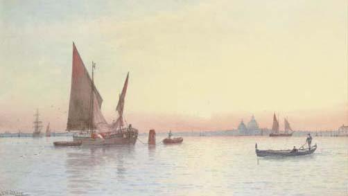 George Stanfield Walters, R.B.A. - Venetian Craft On The Lagoon Before Santa Maria Della Salute
